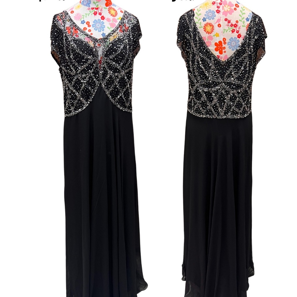J Kara Black and Silver Embellished Maxi Gown